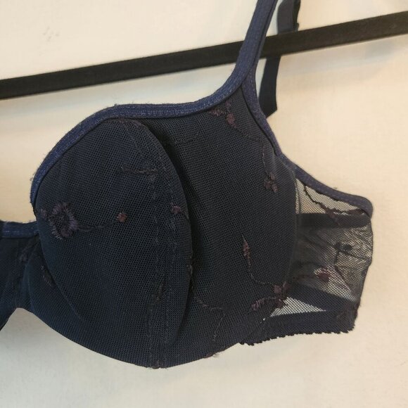 Vintage Lace Bra Navy Blue Embroidered Floral Lingerie Annette Size 34B - Picture 3 of 7